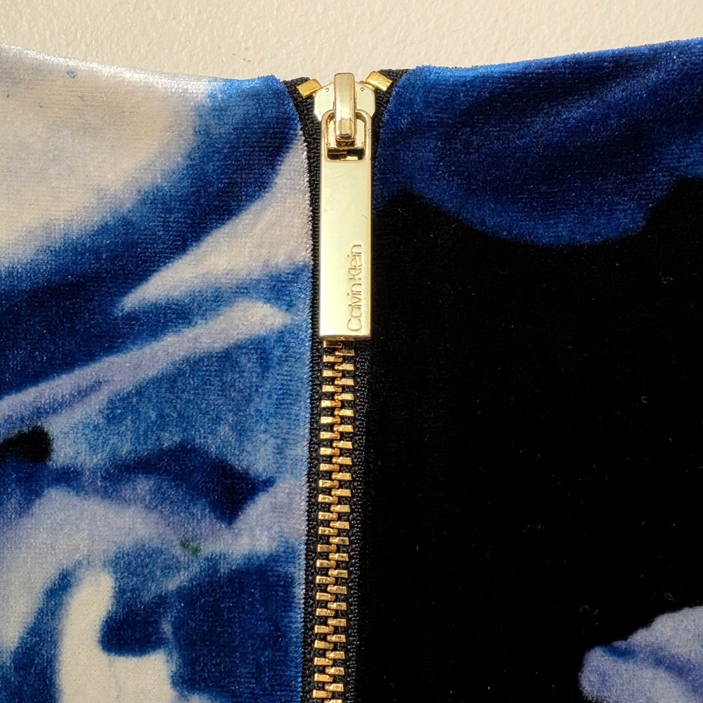 Calvin Klein Dark Floral Velvet Midi Dress Sz 10 Blue Rose Office‎ Evening - Picture 8 of 15